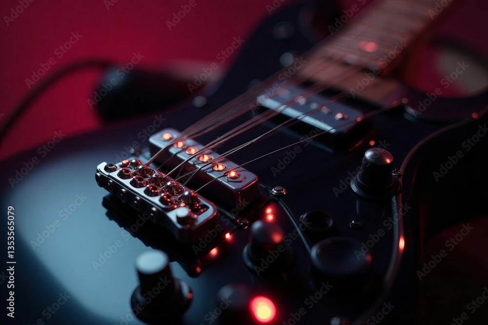 Modern sleek black guitar amplifier with glowing controls and dials, isolated, white background, electric guitar Modern sleek black guitar amplifier with glowing controls and dials, isolated, white background, electric guitar