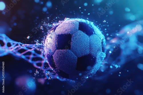 Soccer ball exploding through net in vibrant splash