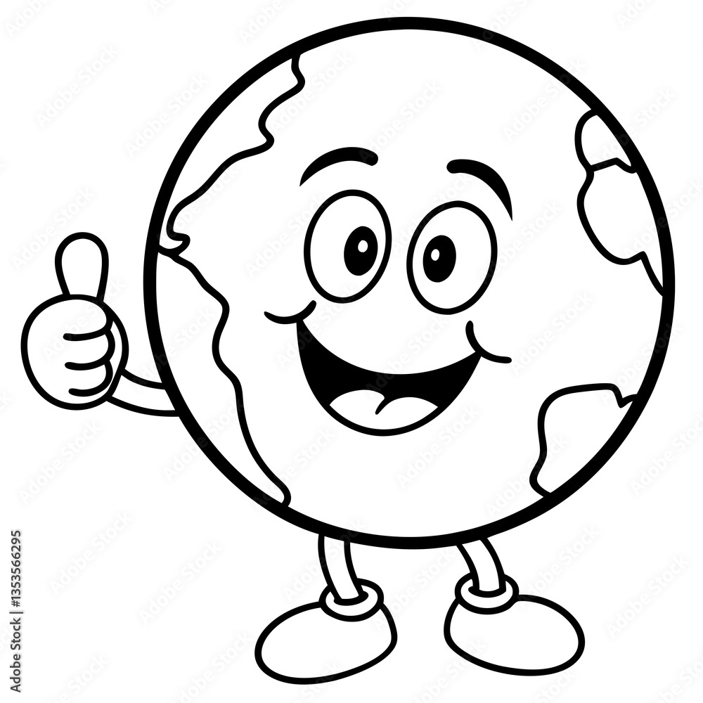 Obraz premium Happy planet earth giving a thumbs up cape line art vector illustration 