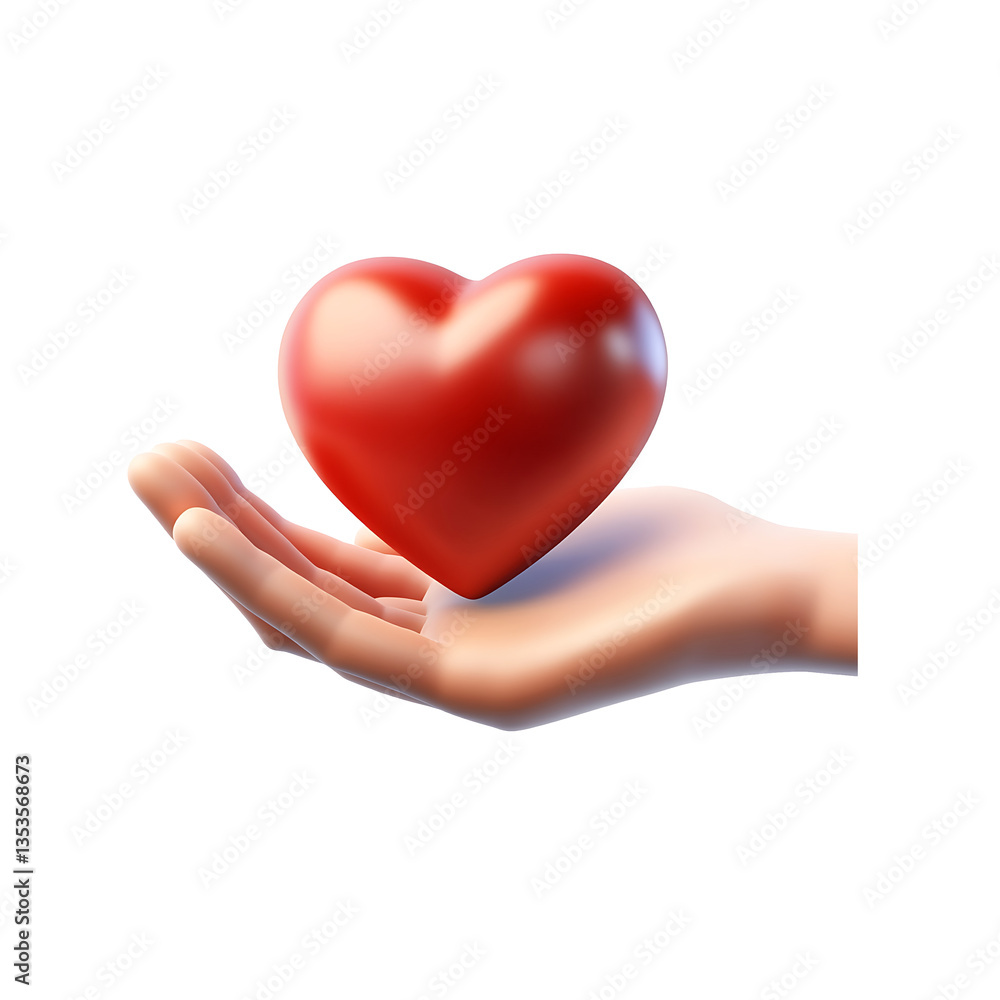 Fototapeta premium A single hands holding red heart love family health care on islated transfarent background, PNG.