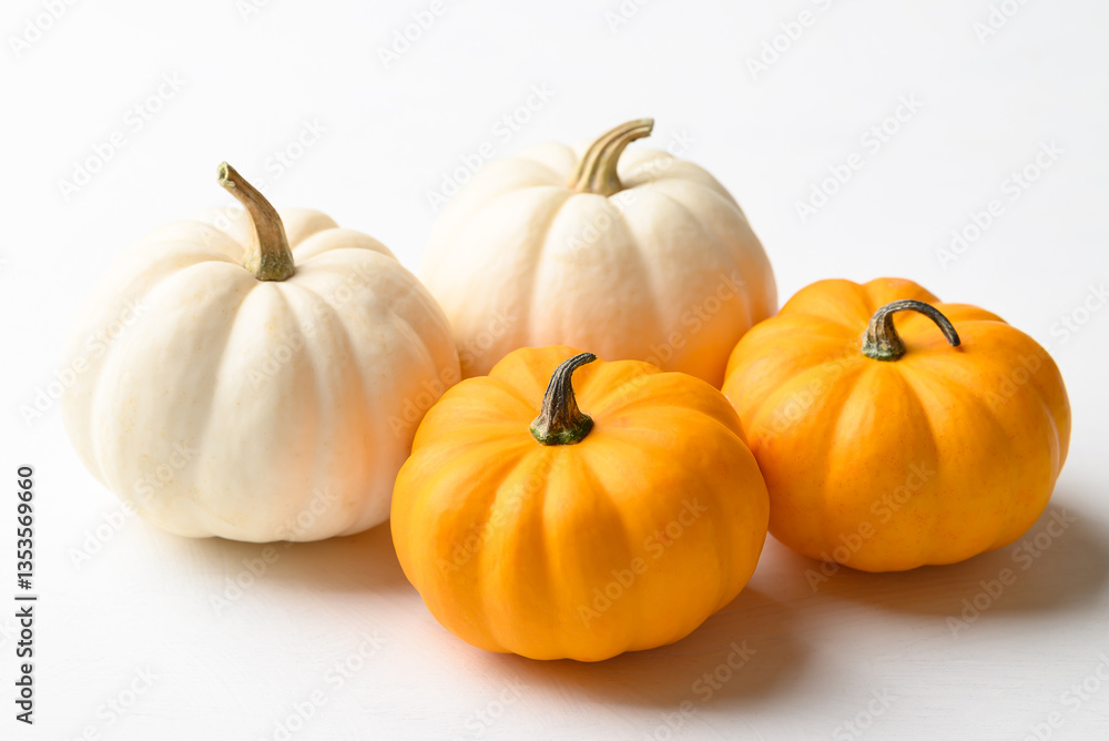White and orange Jack be little pumpkin on white background White and orange Jack be little pumpkin on white background