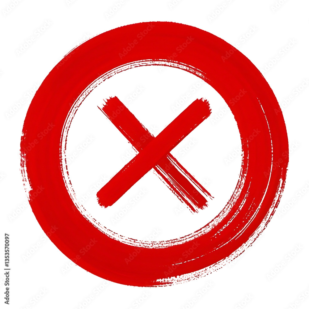 Obraz premium Bold Red Brushstroke X Mark on Transparent Background