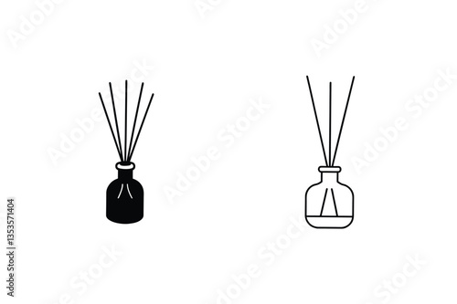 Reed diffuser icons, aromatherapy, scent, fragrance, bottle, sticks, home décor, essential oils, blab