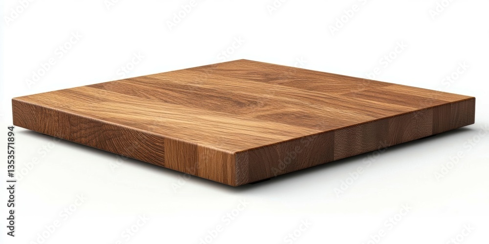 Empty Wooden Chopping Board Sits on White Background, Kitchen Accessories or Food Presentation. Empty Wooden Chopping Board Sits on White Background, Kitchen Accessories or Food Presentation.