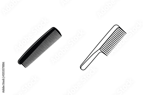 Two Simple Black and White Comb Illustrations, Hair Care Tools