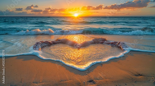 hands gesture like the heart shape on beach background  HD 8K wallpaper Photographic Image