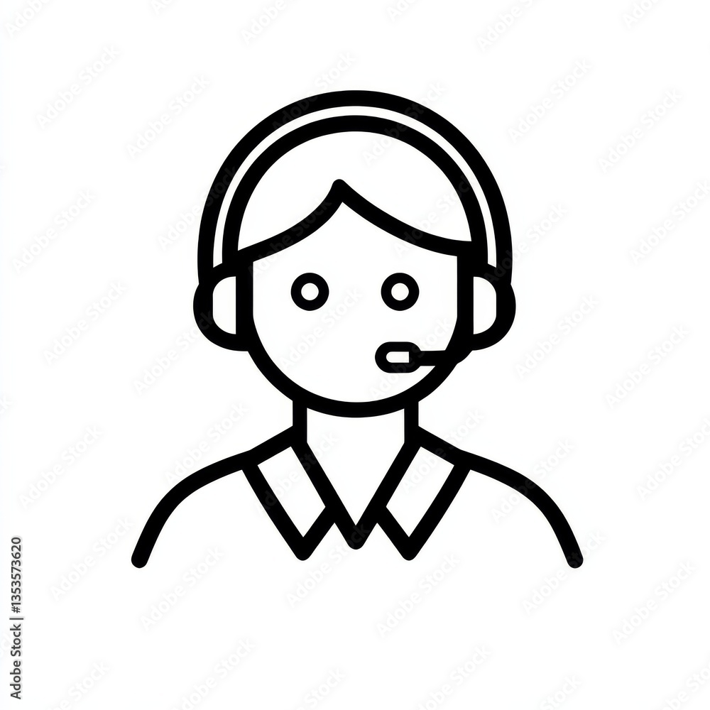Customer Service Representative Icon, Call Center Agent in Headset Outline Vector Illustration Customer Service Representative Icon, Call Center Agent in Headset Outline Vector Illustration
