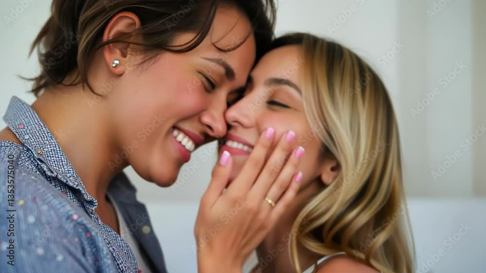Two women expressing love and joy in an intimate setting Two women expressing love and joy in an intimate setting