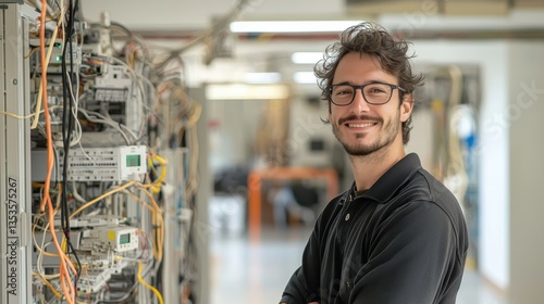 Focused male professional standing in front of a computer screen analyzing data and working on important projects