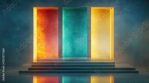 Wallpaper Mural Three glowing doors on a platform Torontodigital.ca