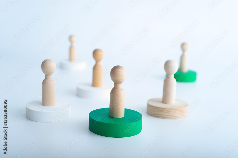 Obraz premium wooden figures on white, business group and team, working together, empty copy space, minimalism and abstractive