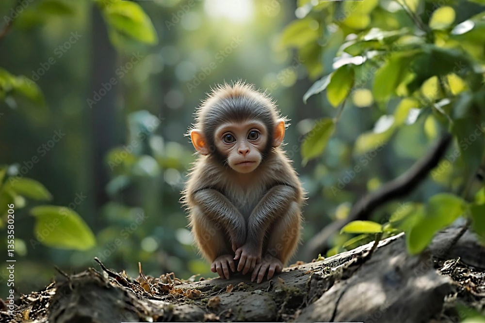 Fototapeta premium Little Cute Monkey in forest