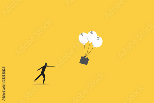 Businessman investor run chasing try to catch office bag. concept of Chasing high performance active mutual fund, buying rising star stock or funds, catch or grab hot ETF