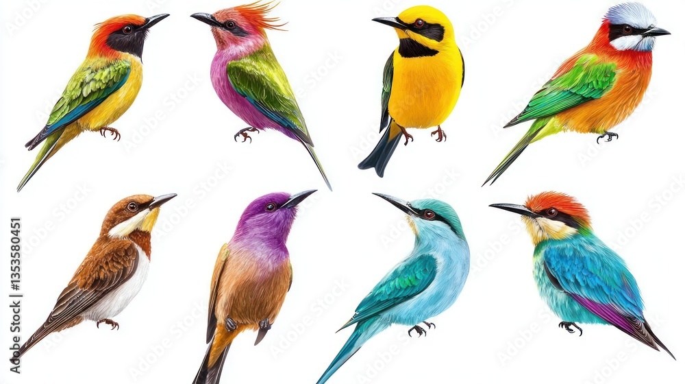 Obraz premium Artistic bird portraits isolated on white background