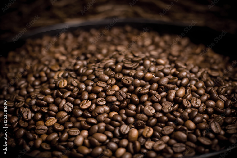 Fototapeta premium roasted coffee beans in market background, 3d render, realistic