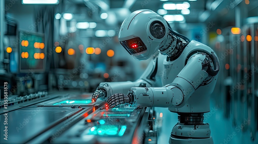 Fototapeta premium Medical robot assisting surgeon during minimally invasive procedure with multiple precision tools