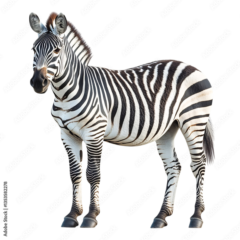 Obraz premium Striking Zebra Standing Still Isolated on Transparent Background