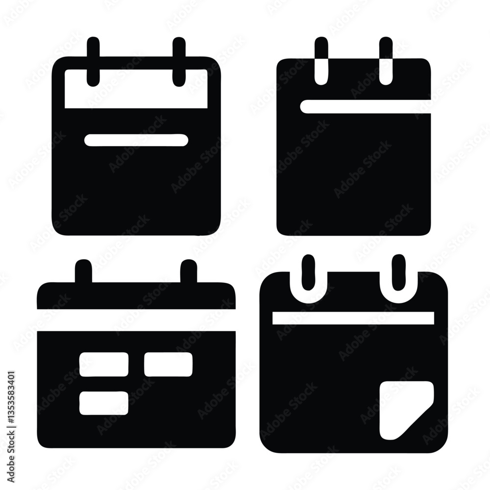 Simple Black and White Calendar Icons Set Simple Black and White Calendar Icons Set