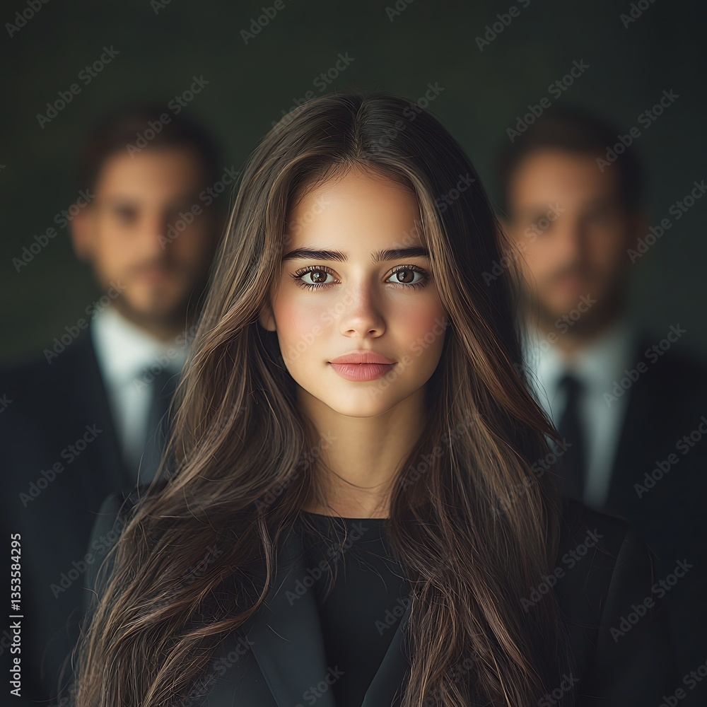 Confident businesswoman with team support. Confident businesswoman with team support.