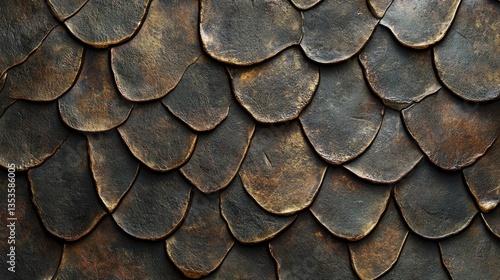 Wallpaper Mural Ancient Armor: A close-up view of weathered metal scales, suggesting protection and history. Each scale detailed, hinting at craftsmanship. Torontodigital.ca