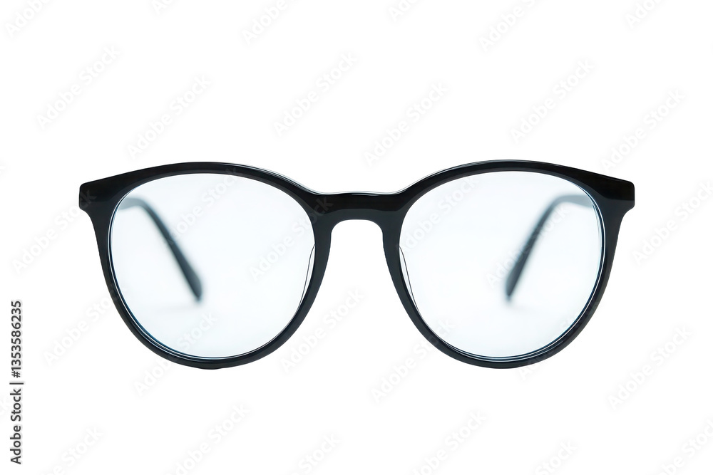 Fototapeta premium A pair of round black framed glasses with clear lenses on a black and white background image view