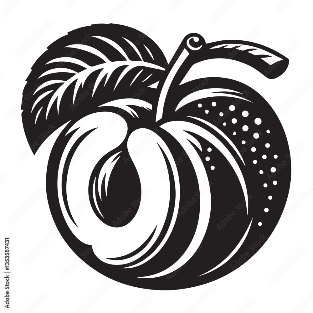 Plum silhouette black and white vector icon Plum silhouette black and white vector icon