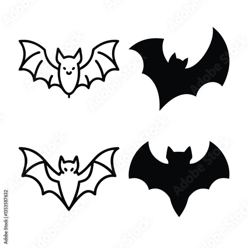 Wallpaper Mural Cute Bat Silhouettes in Black and White for Halloween Decor Torontodigital.ca