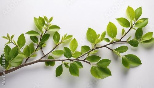 spring branch new leaves growth white background nature