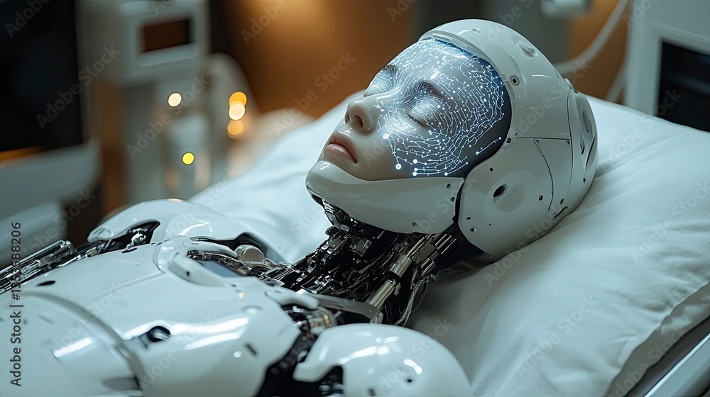 Fototapeta premium Healthcare robot performing precise placement of EEG sensors on patient