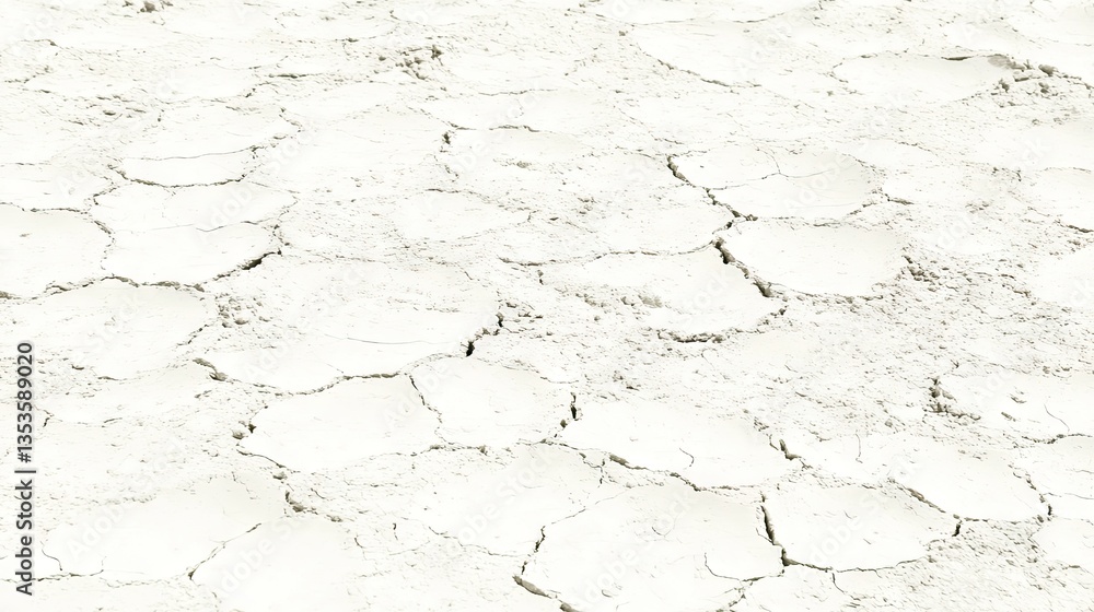 Fototapeta premium Cracked dry mud stretching across barren land, beige monochrome landscape surface and arid backdrop