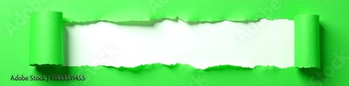 Ripped green paper revealing white underneath, isolated, texture, material, torn edge