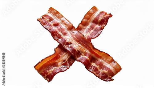 isolated two bacon strips in x shape