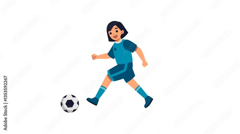 Energetic animation of a young girl playing soccer with a ball Energetic animation of a young girl playing soccer with a ball