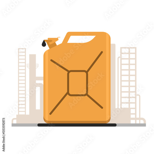 Gas or Fuel Jerrycan illustration on Oil and Gas Refinery Background