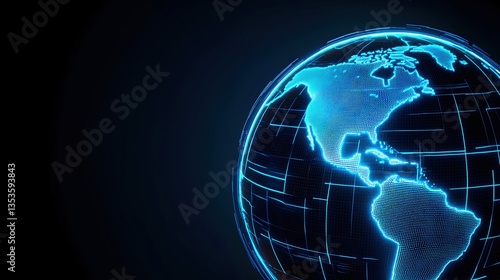 Digital Globe with Blue Lines and Dark Background for Technology Use