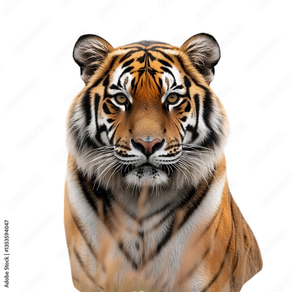 Naklejka premium Majestic Bengal Tiger Crouching in Tall Grass Isolated on Transparent Background