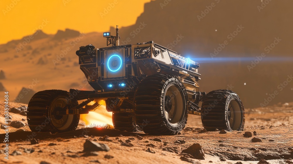 Fototapeta premium Martian Rover: Exploring the Red Planet's Desolate Beauty