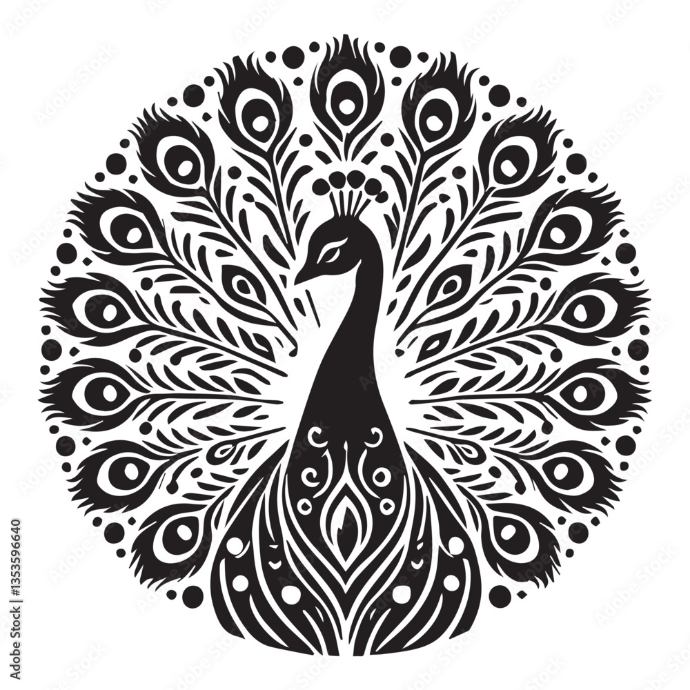 Peacock silhouette black and white vector icon Peacock silhouette black and white vector icon