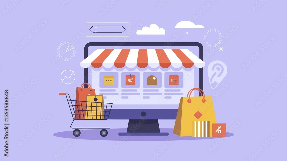Naklejka premium E-commerce Shopping Concept - Online Store and Digital Retail Illustration 2