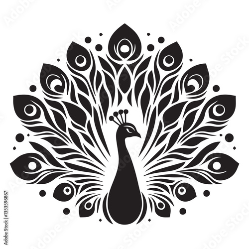 Peacock silhouette black and white vector icon