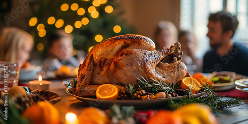 Traditional Thanksgiving Turkey Carving with a Festive Holiday Feast photo