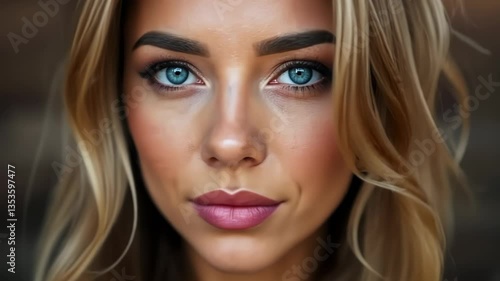 Wallpaper Mural Young woman with blue eyes expressing confidence in soft lighting   Torontodigital.ca