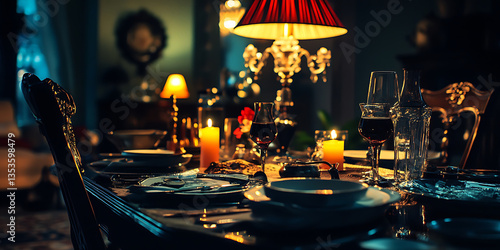 Film Noir-Themed Mystery Dinner Party Wallpaper Background for Classic Events, Detective Stories, or Retro Themes