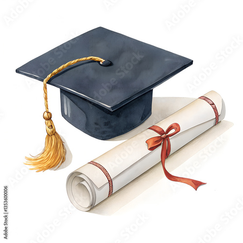 graduation cap and diploma