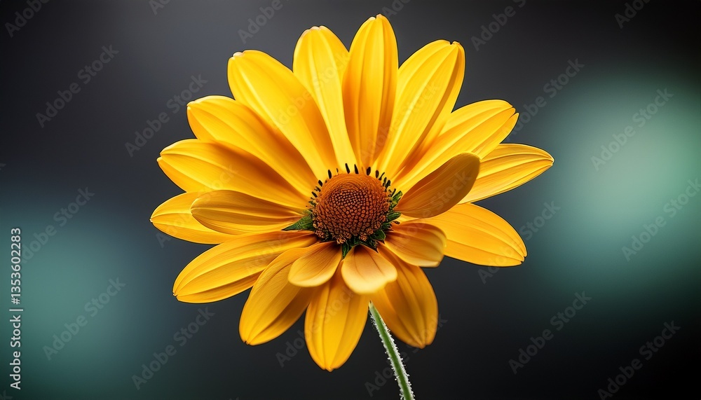 bright yellow flower with petals and green stem symbolizing joy and freshness bright yellow flower with petals and green stem symbolizing joy and freshness