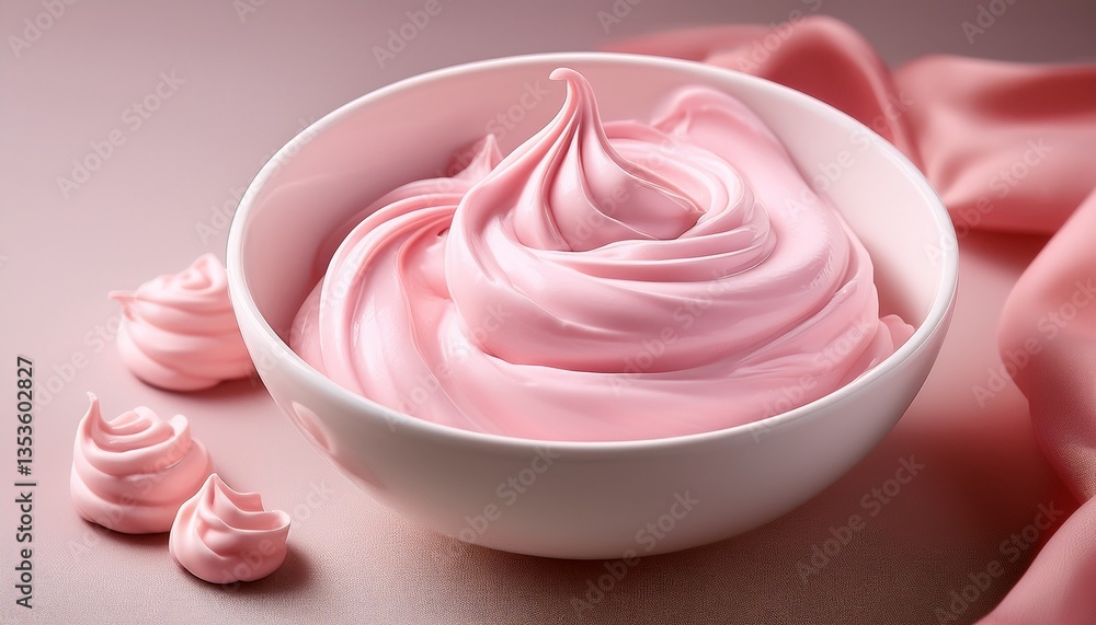 pink whipped cream or skincare mousse in a white bowl pink whipped cream or skincare mousse in a white bowl