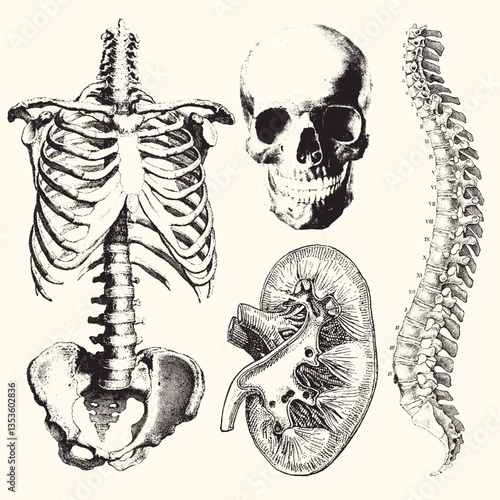 Vintage anatomy vector illustration with detailed hand-drawn style. High-quality and scalable design for various creative uses