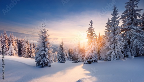 Wallpaper Mural snow covered trees in sunrise winter landscape Torontodigital.ca