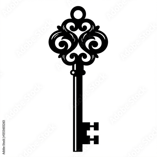 Wallpaper Mural Silhouette of an ornate skeleton key with scrollwork design. Torontodigital.ca