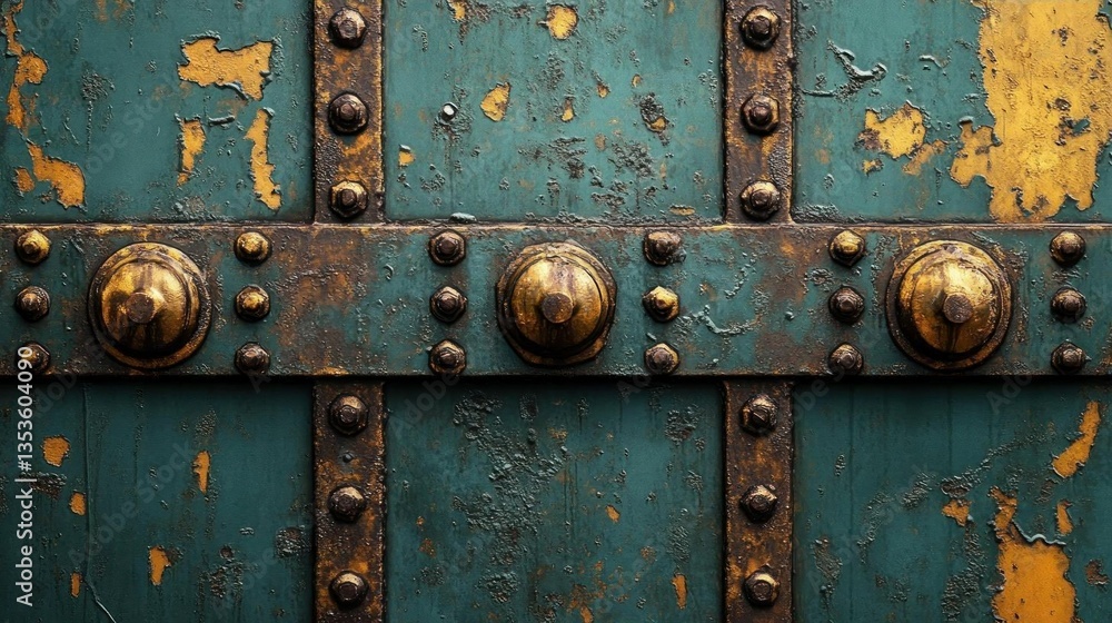Rustic Weathered Teal Metal Door with Gold Accents Rustic Weathered Teal Metal Door with Gold Accents